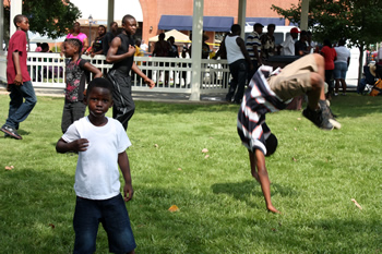 Tuskegee youth playing on town square